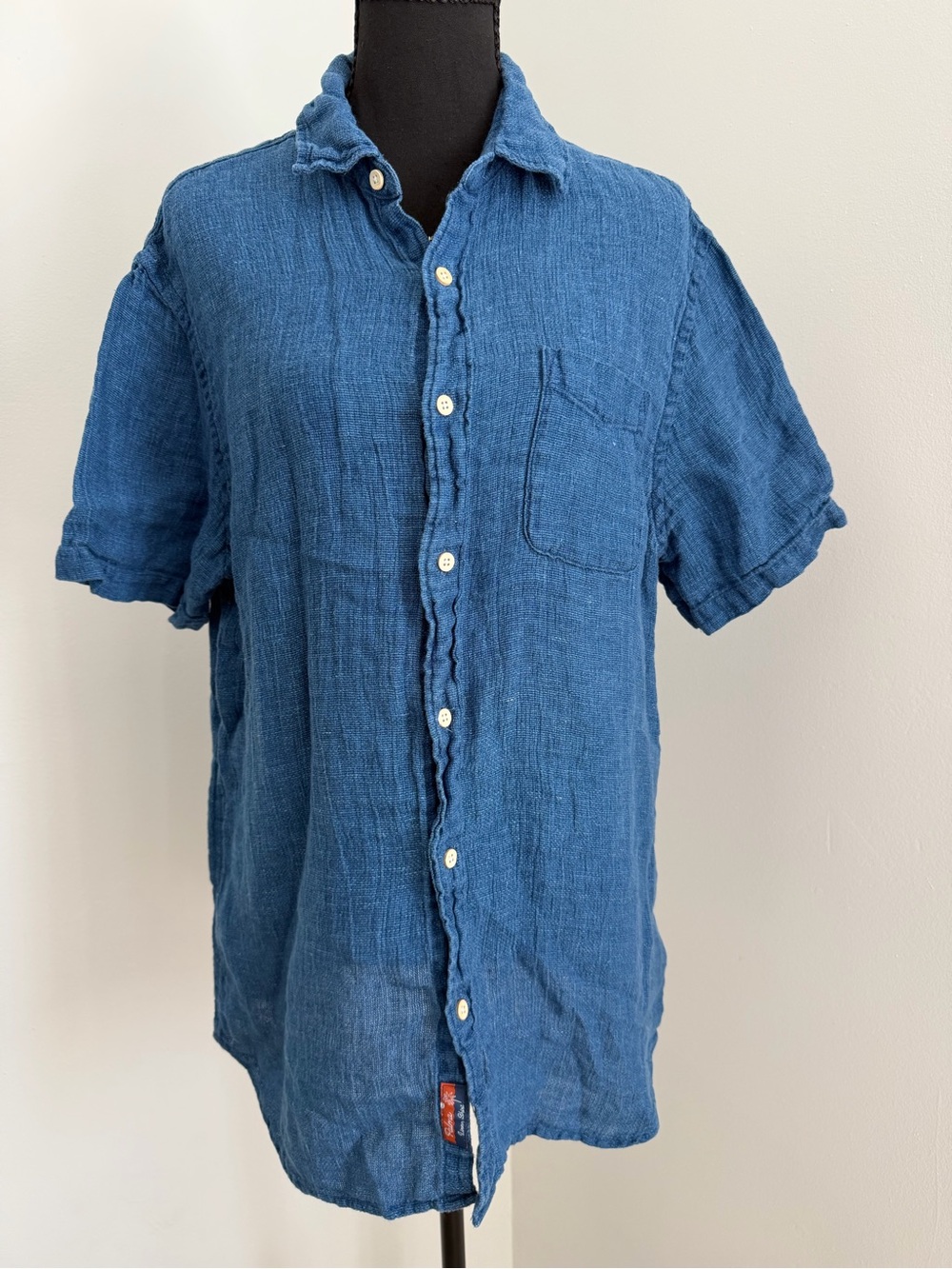 Faherty Palma Linen Shirt Men’s M Indigo Blue 100% Linen Short Sleeve